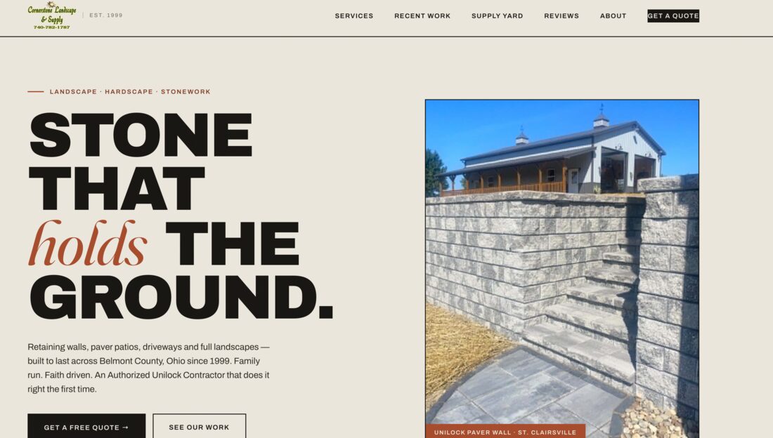 Cornerstone Landscape & Supply website homepage