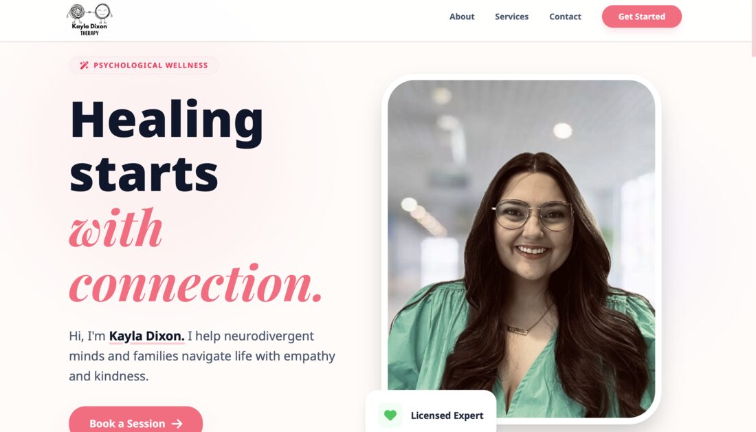 Kayla Dixon Therapy website homepage